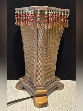 Vintage Table Lamp Jacquard With Beaded Fringe